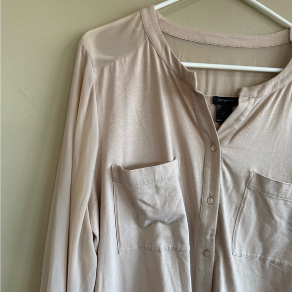 Ann Taylor Light Beige Button-Down Shirt - Picture 4 of 9